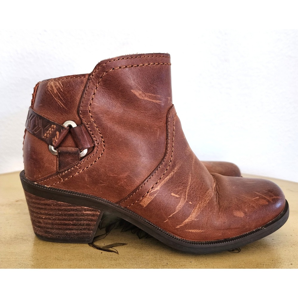 Teva Sz 5 Brown Leather Ankle Western Harness Boots Cowgirl Biker Moto Y2K